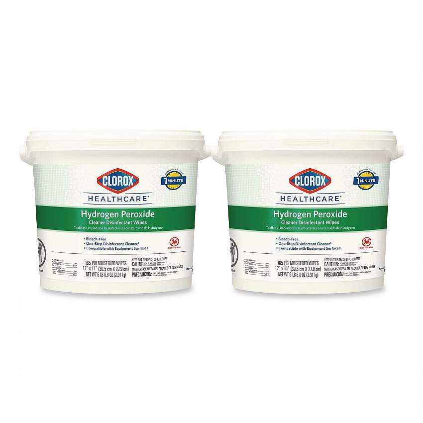 Hydrogen Peroxide Cleaner Disinfectant Wipes, 12 x 11, Unscented, White, 185/Bucket, 2 Buckets/Carton (30826)