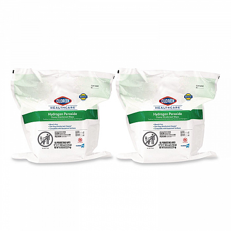 Hydrogen Peroxide Cleaner Disinfectant Wipes, 12 x 11, Unscented, White, 185/Pack, 2 Packs/Carton (30827)