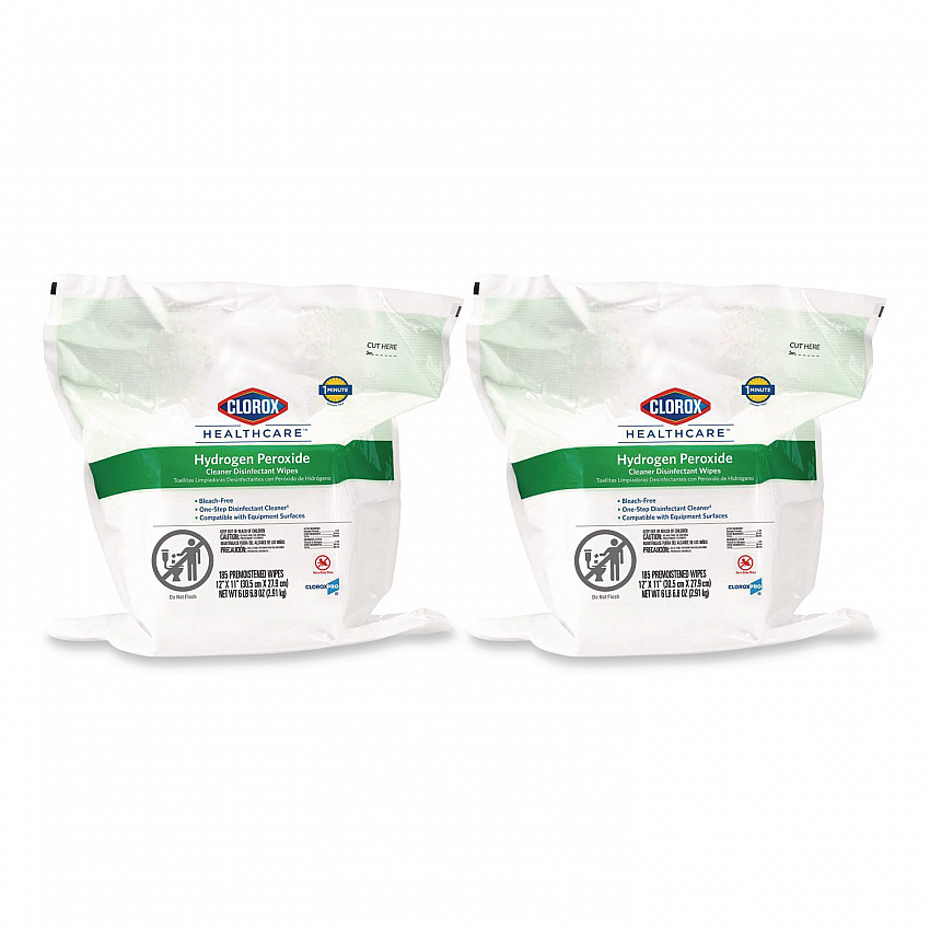Hydrogen Peroxide Cleaner Disinfectant Wipes, 12 x 11, Unscented, White, 185/Pack, 2 Packs/Carton (30827)