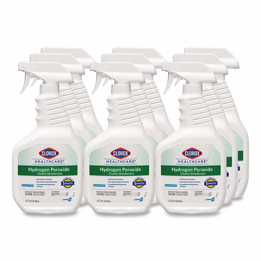 Hydrogen-Peroxide Cleaner/Disinfectant, Unscented, 32 oz Spray Bottle, 9/Carton (30828)