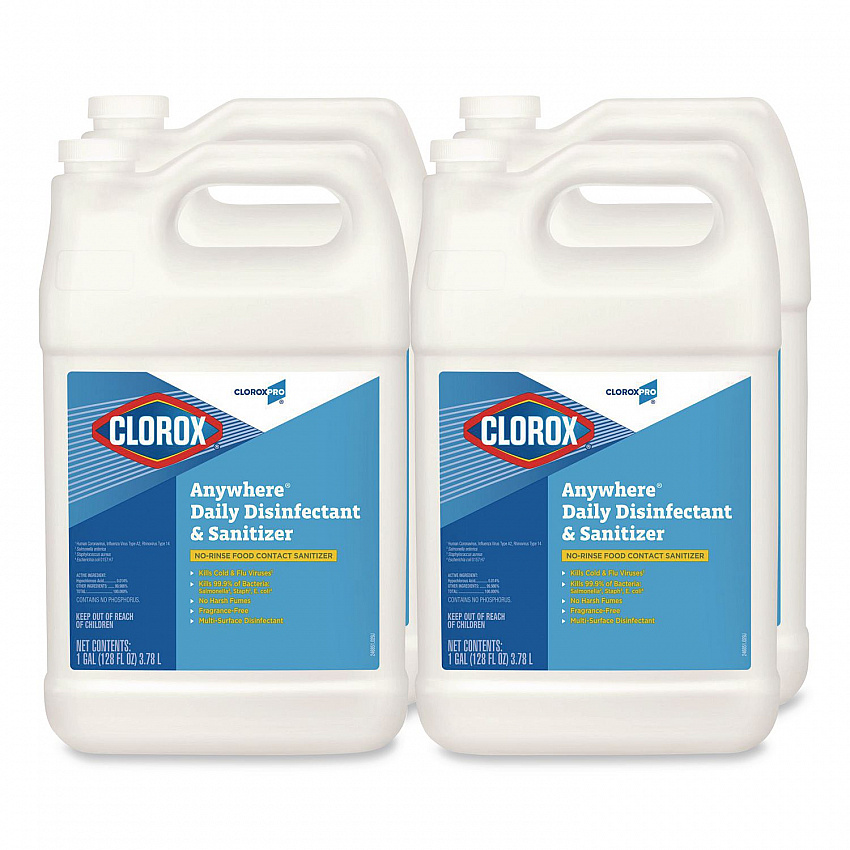 CloroxPro Anywhere Daily Disinfectant and Sanitizer, Unscented, 128 oz Bottle, 4/Carton (31651)