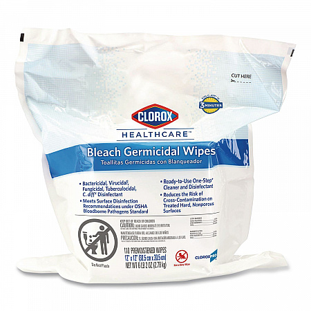 Bleach Germicidal Wipes, Refill for Bucket, 1-Ply, 12 x 12, Unscented, White, 110/Pouch (30359)