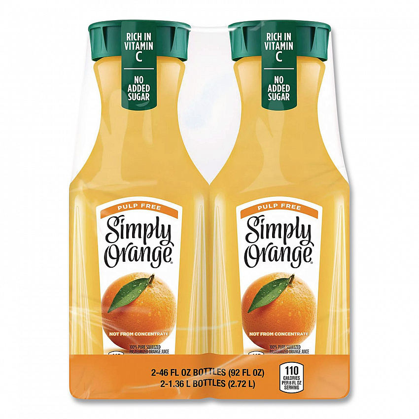 Orange Juice Pulp Free, 52 oz Bottle, 2/Pack (90200102)