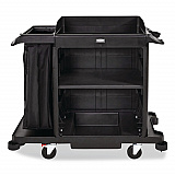 Compact Housekeeping Cart, Plastic, 3 Shelves 1 Bin, 23 x 53.12 x 19.1, Black (2202585)