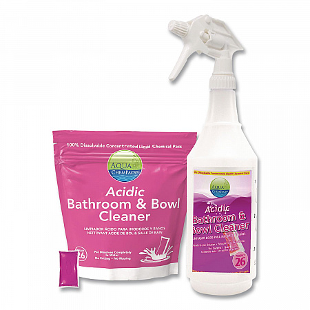 Aqua ChemPacs Acidic Bathroom and Bowl Cleaner, Lavender Scent, 4 g Packets, 12 ChemPacs/Bag with 1 qt Spray Bottle (9320999)
