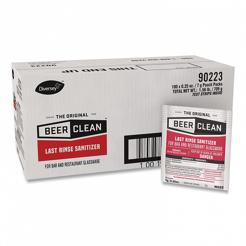 Beer Clean Last Rinse Glass Sanitizer, Unscented, Powder, 0.25 oz Pack, 100/Carton (90223)