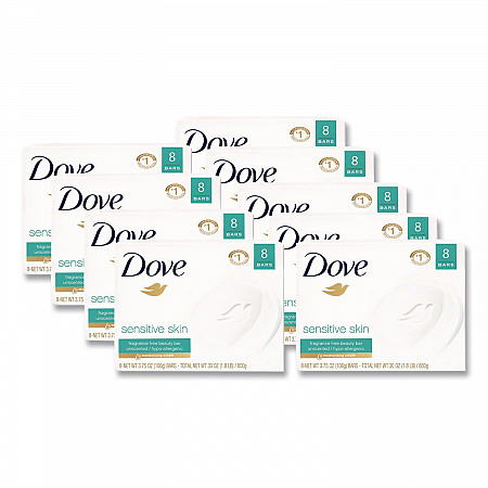 Sensitive Skin Bath Bar, Unscented, 3.75 oz, 8 Bars/Pack, 9 Packs/Carton (CB613789)