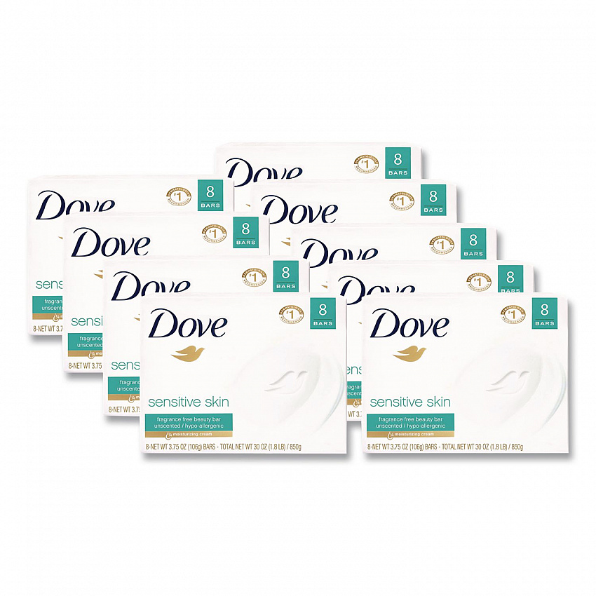 Sensitive Skin Bath Bar, Unscented, 3.75 oz, 8 Bars/Pack, 9 Packs/Carton (CB613789)