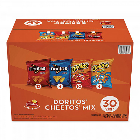 Doritos and Cheetos Variety Pack, Assorted Flavors, Assorted Sizes, 30 Bags/Carton (22002673)