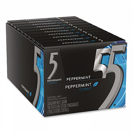 5 Gum, Peppermint Cobalt, 15 Sticks/Pack, 10 Packs/Carton (22002640)