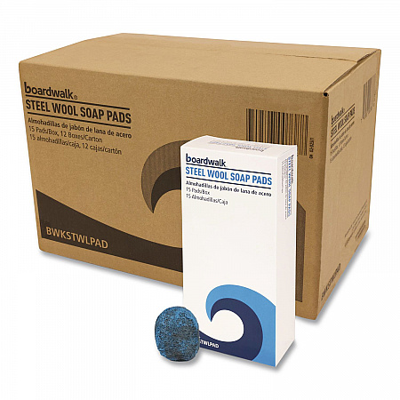 Steel Wool Soap Pads, 3 x 2.5, Blue, 15 Pads/Box, 12 Boxes/Carton (STWLPAD)