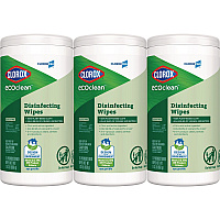 CloroxPro EcoClean Disinfecting Wipes, 1-Ply, 7 x 8, Unscented, White, 3/Carton (60787CT)