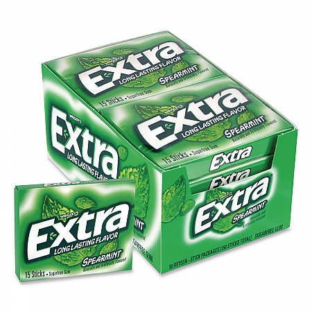 Extra Spearmint Sugar-Free Gum, Spearmint, 15 Sticks/Pack, 10 Packs/Carton (22002638)