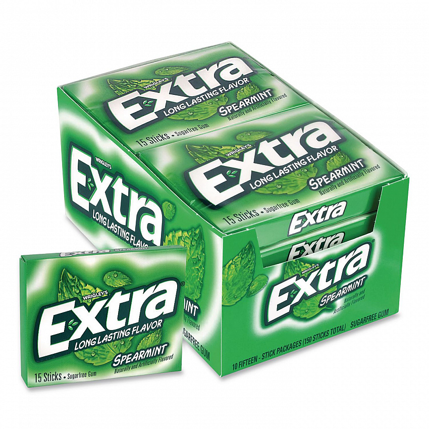 Extra Spearmint Sugar-Free Gum, Spearmint, 15 Sticks/Pack, 10 Packs/Carton (22002638)