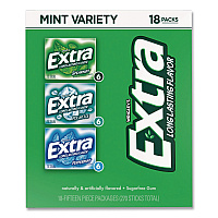 Extra Mint Variety Sugar-Free Gum, Peppermint/Polar Ice/Spearmint, 15 Sticks/Pack, 18 Packs/Carton (22002643)