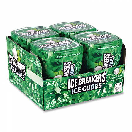 Ice Cubes Spearmint Sugar-Free Gum, Spearmint, 40 Cubes/Bottle, 4 Bottles/Carton (22002651)