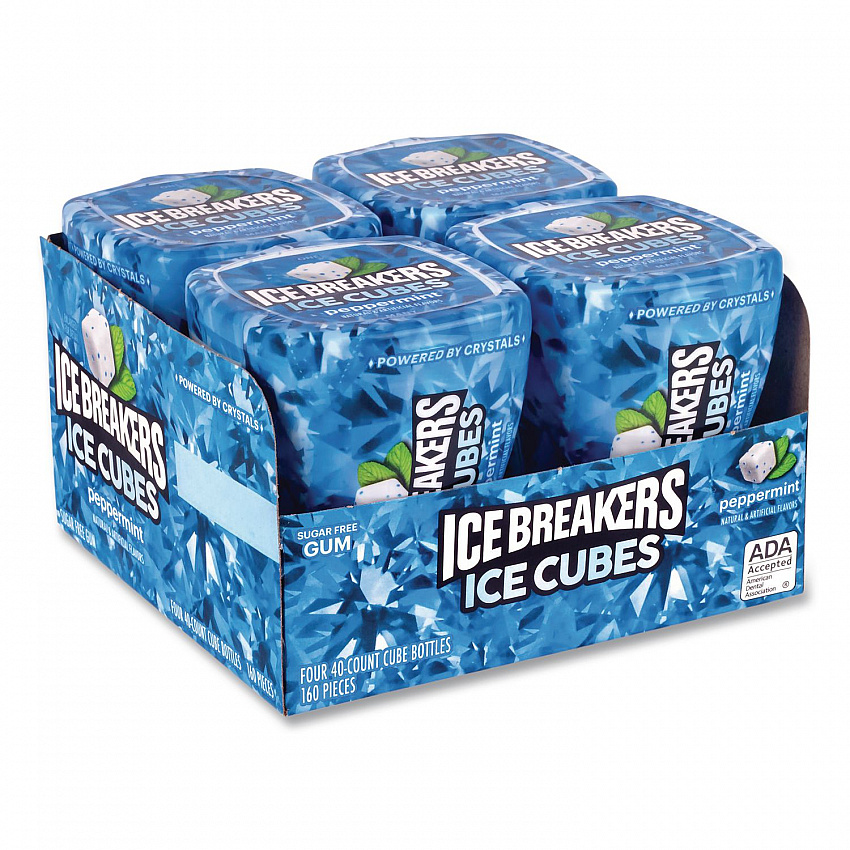 Ice Cubes Peppermint Sugar-Free Gum, Peppermint, 40 Cubes/Bottle, 4 Bottles/Carton (22002645)