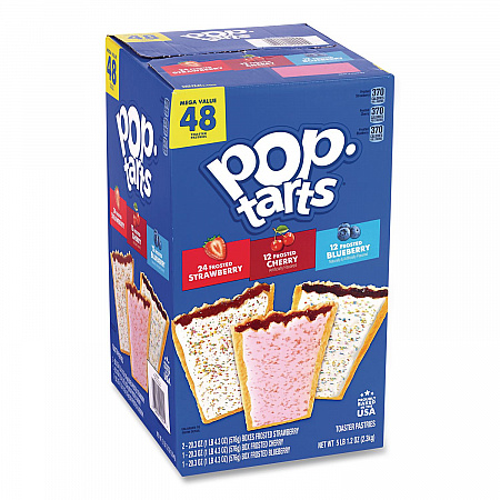 Pop Tarts, Assorted Flavors: Strawberry, Blueberry Cherry, 5 lb 1.2 oz Box, 48 Pastries/Carton (22002628)