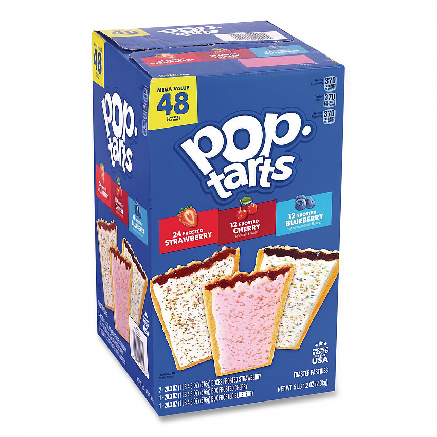 Pop Tarts, Assorted Flavors: Strawberry, Blueberry Cherry, 5 lb 1.2 oz Box, 48 Pastries/Carton (22002628)