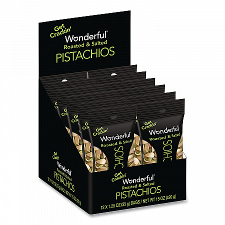 Wonderful Pistachios In Shell Roasted and Salted, 1.5 oz Bag, 12 Bags/Box (70217)