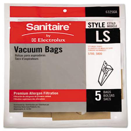 Sanitaire Commercial Upright Vacuum Cleaner Replacement Bags, Style LS, 5/Pack (63256A10)