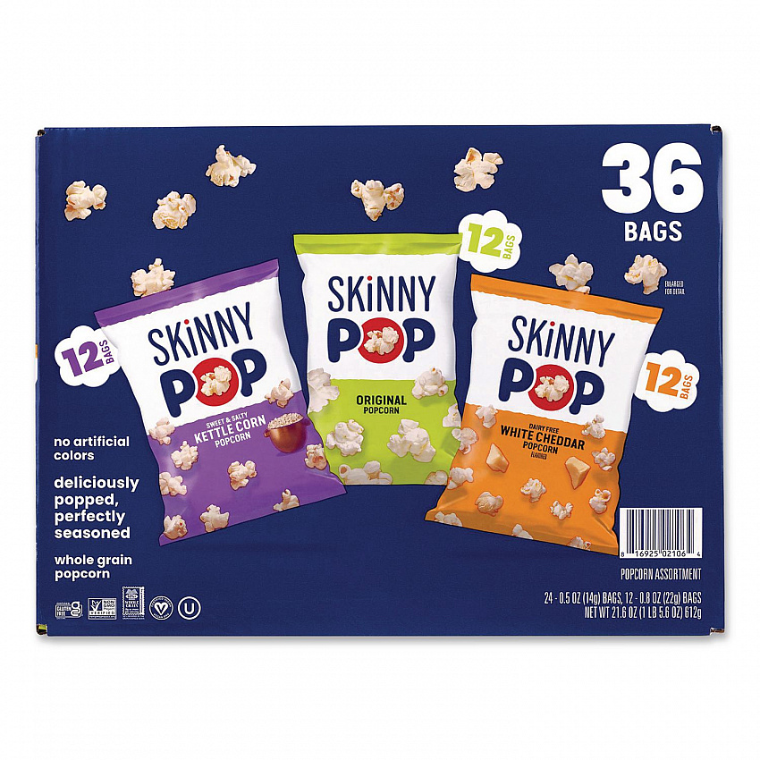 Popcorn Variety Snack Pack, 0.5 oz Bag, 36 Bags/Carton (22001049)