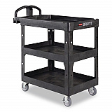 BRUTE 3-Shelf Heavy-Duty Ergo Lipped Utility Cart, Resin, 3 Shelves, 600 lb Capacity, 25.24" x 44" x 47", Black (2196862)