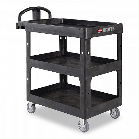 BRUTE 3-Shelf Heavy-Duty Ergo Lipped Utility Cart, Resin, 3 Shelves, 600 lb Capacity, 25.24