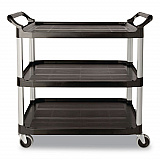 Xtra Utility Cart with Open Sides, Plastic, 3 Shelves, 300 lb Capacity, 40.63" x 20" x 37.81", Black (409100BLA)