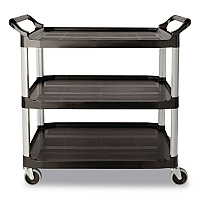 Xtra Utility Cart with Open Sides, Plastic, 3 Shelves, 300 lb Capacity, 40.63" x 20" x 37.81", Black (409100BLA)
