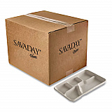 Savaday Molded Fiber Dinnerware, 5-Compartment Plate, Paper, 10.5" dia, White, 250/Carton (21040)