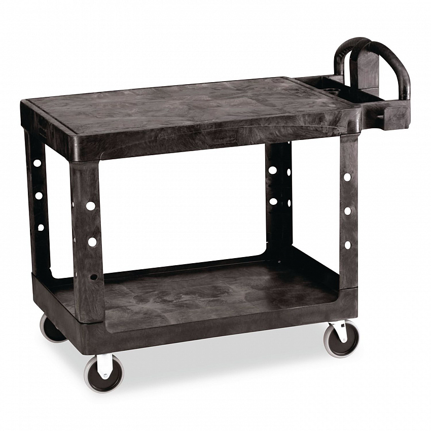 Flat Shelf Utility Cart, Plastic, 2 Shelves, 500 lb Capacity, 25.25" x 44" x 38.13", Black (452500BK)