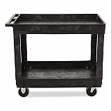 Heavy-Duty Flat-Handle Maintenance/Utility Cart, Plastic, 2 Shelves, 500 lb Capacity, 24" x 40" x 31.25", Black (9T6700BLA)