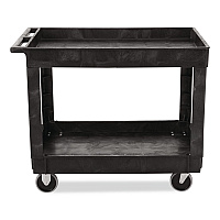 Heavy-Duty Flat-Handle Maintenance/Utility Cart, Plastic, 2 Shelves, 500 lb Capacity, 24" x 40" x 31.25", Black (9T6700BLA)