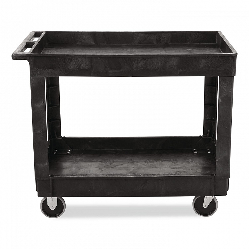 Heavy-Duty Flat-Handle Maintenance/Utility Cart, Plastic, 2 Shelves, 500 lb Capacity, 24" x 40" x 31.25", Black (9T6700BLA)
