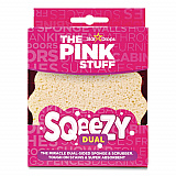 Sqeezy Dual-Sided Sponge and Scrubber, 4" x 5.3", 3.8" Thick, Pink/Ivory (823773)