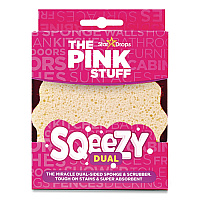 Sqeezy Dual-Sided Sponge and Scrubber, 4" x 5.3", 3.8" Thick, Pink/Ivory (823773)