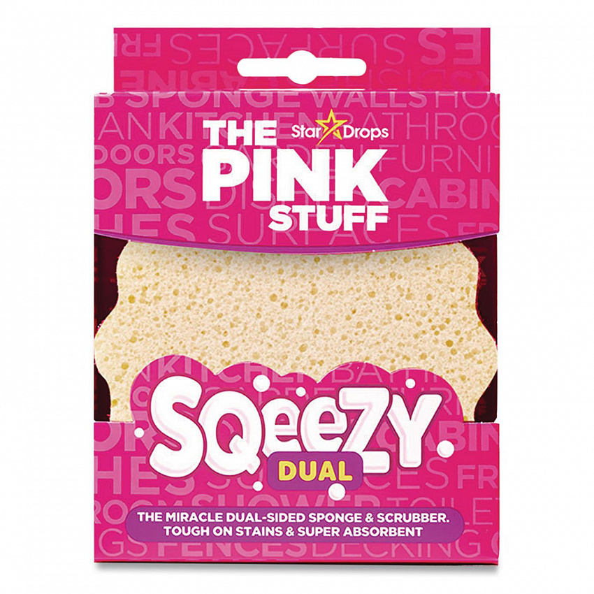Sqeezy Dual-Sided Sponge and Scrubber, 4" x 5.3", 3.8" Thick, Pink/Ivory (823773)