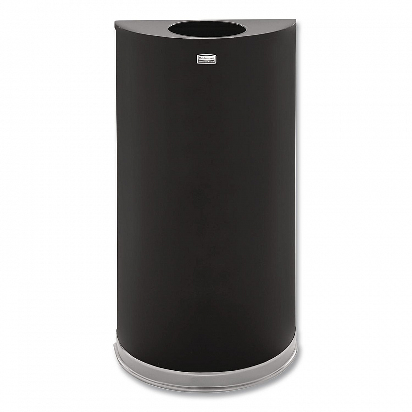 European and Metallic Series Open Top Half-Round Receptacle, 12 gal, Steel, Black/Chrome (SO1220B)
