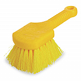 Long Handle Scrub Brush, Yellow Synthetic Bristles, 8" Brush, 8" Gray Plastic Handle (9B29CT)