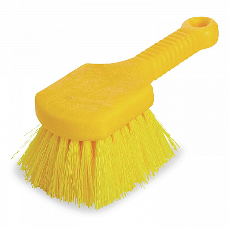 Long Handle Scrub Brush, Yellow Synthetic Bristles, 8