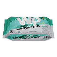 WipesPlus Disinfecting Surface Wipes, Flat Pack, 1-Ply, 7 x 8, Lemon, White, 80 Wipes/Refill Pack, 12 Packs/Carton (37701)