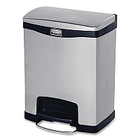 Slim Jim Stainless Steel Step-On Container, Front Step Style, 8 gal, Stainless Steel, Black (1901985)