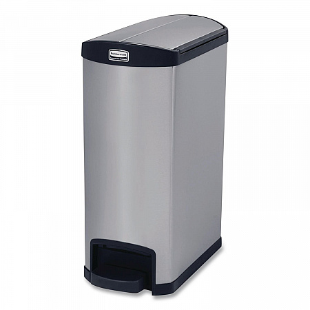 Slim Jim Stainless Steel Step-On Container, End Step Style, 13 gal, Stainless Steel, Black (1901993)