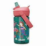 Thrive FlipStraw Plastic Water Bottle, 14 oz, Mermaid Friends Design, Green/Coral (2860305041)