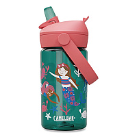 Thrive FlipStraw Plastic Water Bottle, 14 oz, Mermaid Friends Design, Green/Coral (2860305041)