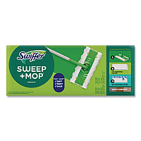 Sweep and Mop 2-in-1 Dry + Wet Floor Mopping and Sweeping Kit, 12.4 x 2.95 Mop Head, Silver Plastic Handle (16516KT)