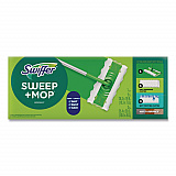 Sweep and Mop 2-in-1 Dry + Wet Floor Mopping and Sweeping Kit, 12.4 x 2.95 Mop Head, Silver Plastic Handle, 6/Carton (16516CT)
