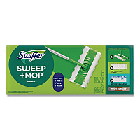 Sweep and Mop 2-in-1 Dry + Wet Floor Mopping and Sweeping Kit, 12.4 x 2.95 Mop Head, Silver Plastic Handle, 6/Carton (16516CT)