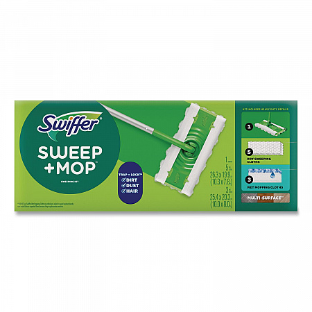 Sweep and Mop 2-in-1 Dry + Wet Floor Mopping and Sweeping Kit, 12.4 x 2.95 Mop Head, Silver Plastic Handle, 6/Carton (16516CT)